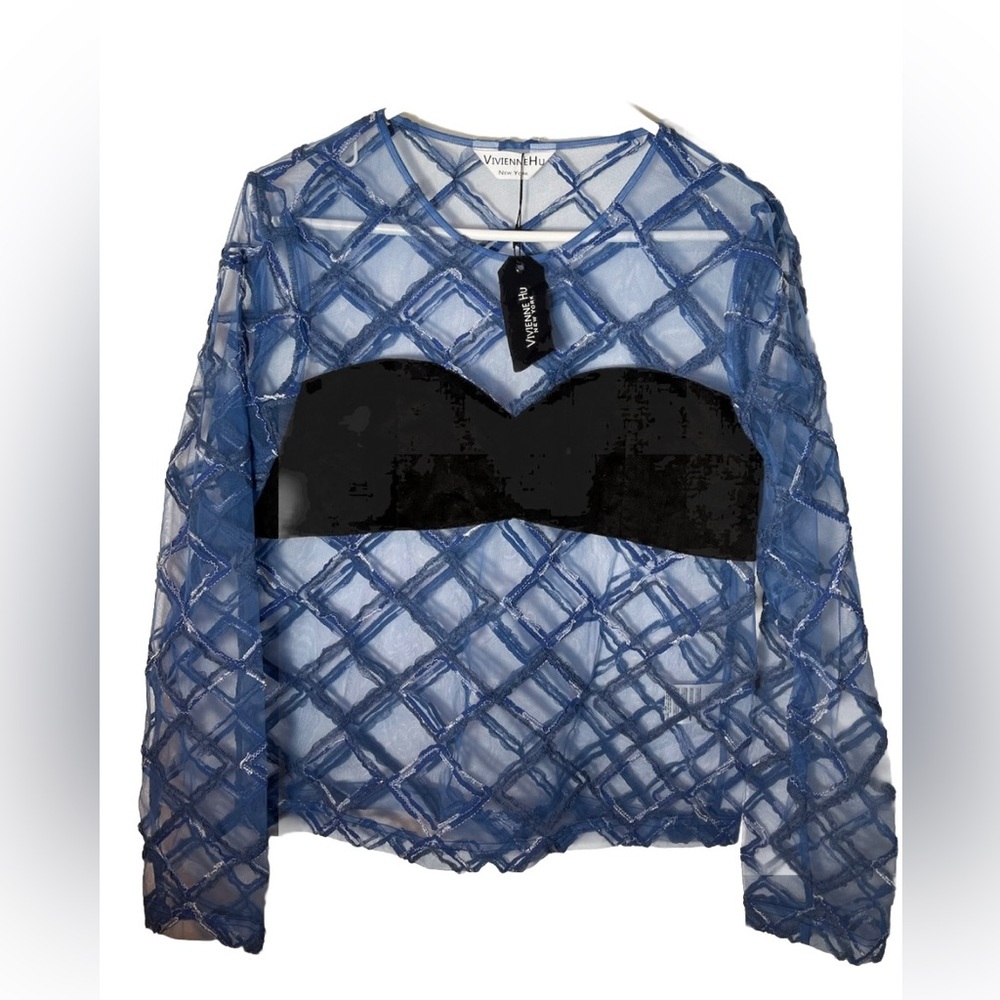 NWT Vivienne Hu Sheer Diamond Embroidered Print Blouse Size 8
